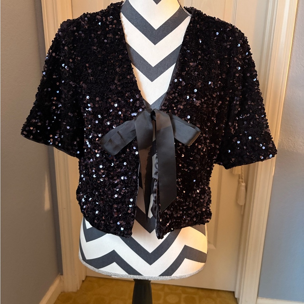 H&M Black Sequin Cape Jacket